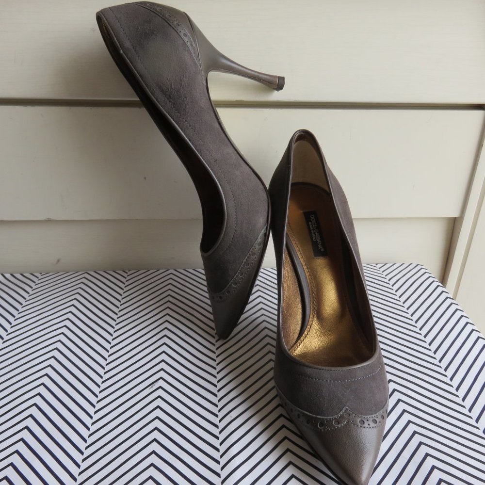 Dolce & Gabbana 6.5 Pumps Gray Leather Suede Italy - Picture 2 of 11